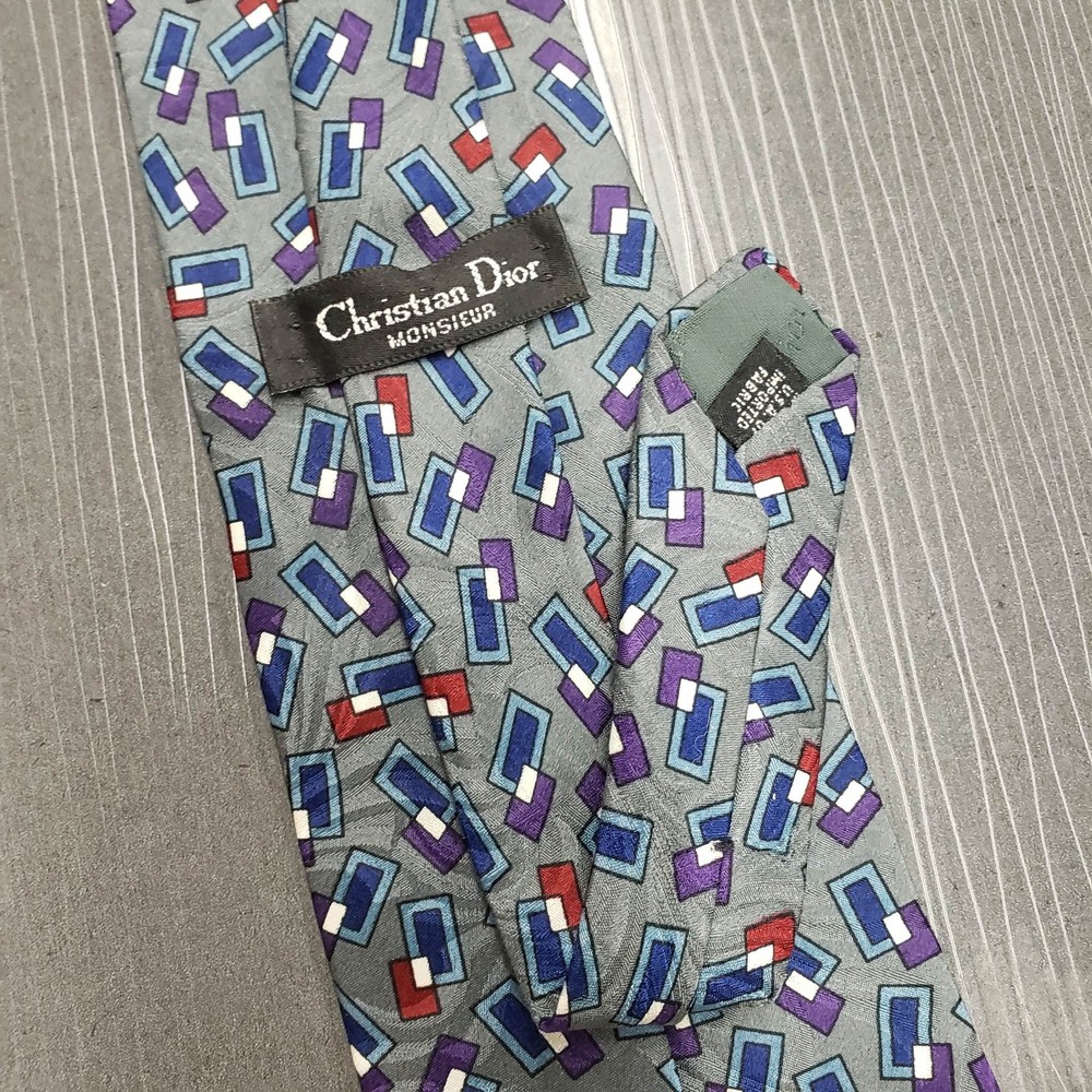 Christian Dior Monsieur Men's Gray Printed Silk Necktie - Gently Used